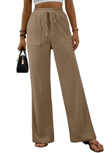 EVALESS Women Corduroy Pants Wide Leg Casual High Waisted Straight Leg Baggy Trousers