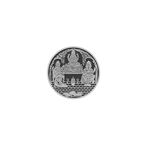 Image of MAA SILVER Pure Silver Laxmi Ganpati Saraswati Trimurti BIS Hallmarked Round Coin Chandi Sikka Perfect for Gifting Investment Diwali Dhanteras (999 Purity)
