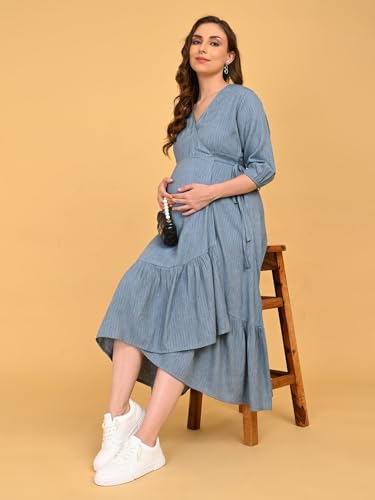 Image of The Mom Store Maternity and Nursing Wrap Dress for New Mom | Pre and Post Pregnancy Wear for Womens | Trendy Stylish Printed Friendly Dresses for Women | Comfortable