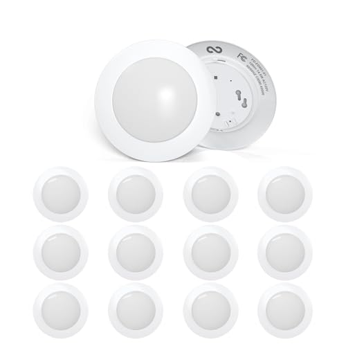 GonGoo (12 Pack) 5/6 Inch Recessed and Surface Mount, Dimmable Low Profile Led Disc Light, Instals into Junction Box or Recessed Can, 14.8W, 1000LM, 4000K