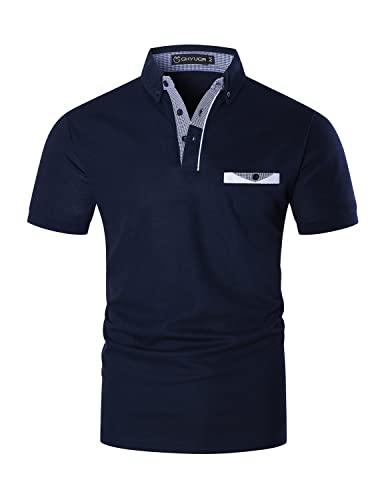 GHYUGR Polo pour Homme Manches Courtes avec Poche Chic Encolure à Carreaux Coton T-Shirt à Manche Courte Pull,A-Bleu,L Cover