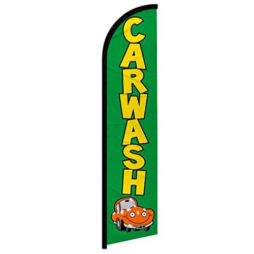 Car Wash (Green) Windless Banner Advertising Flag - Perfect for Car Washes, Auto Detailers, Mobile Car Wash, Drive-Thru Wash, Gas Stations