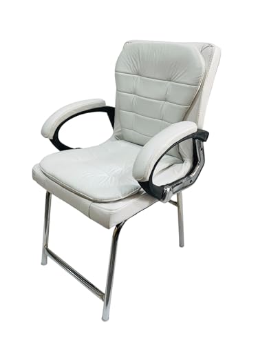 Image of GOYALSON Deluxe Cushioned Office Home Study Chair with Chrome Durable Frame and Cushioned seat Back (1, White, H Type Chrome Steel Frame)