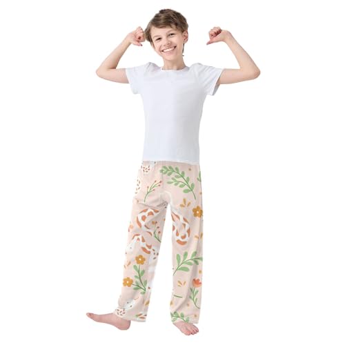 Snake and Floral Boys Pants Boys Athletic Pants Long Pant for Boywith Pockets Wide-Leg Size 6-14Y3