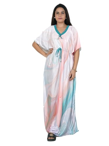 Image of Women's Printed Satin Blend Kaftan Nighty /Nightgown /Nightwear /Maxi WSR-185