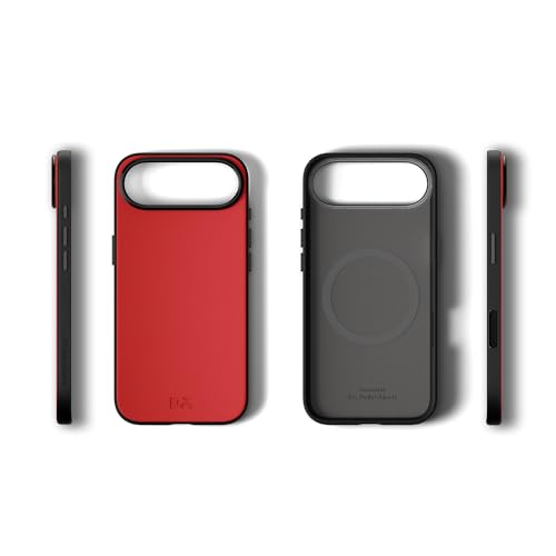 Image of DailyObjects Leatherite Case for iPhone Air Compatible with MagSafe Wireless Charging | Crimson-Grey Hybrid Magnetic Back Cover