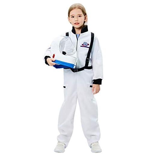 Tacobear Déguisement Astronaute Enfant Costume Astronaute Jeu de Rôle pour Enfant Anniversaire Halloween Cosplay Astronaute Deguisement avec Astronaute Casque, Blanc (S, 5-7 Ans)