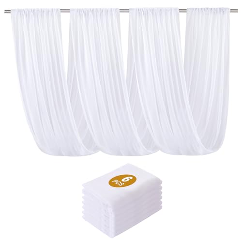 Highdi 6 Pièces Tenture Mariage Plafond, Rideaux de Plafond Mousseline de Soie Tenture Mariage Semi Voile pour Arche de Mariage, Fête Prénatale (160 *...