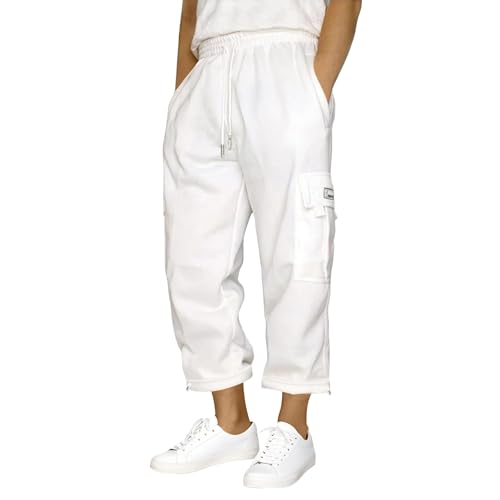 Men's Jogging Cargo Pants Wide Elastic Waist Pants with Multi-Pocket Fit Drawstring Casual Trousers