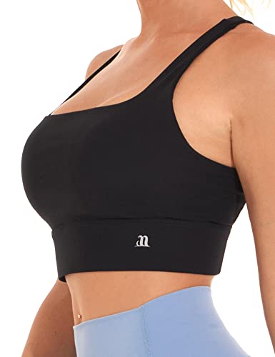 1A1A Sports Bra With Pads For Women Cross Back Medium Support Workout Climbing Gym Black Medium cover
