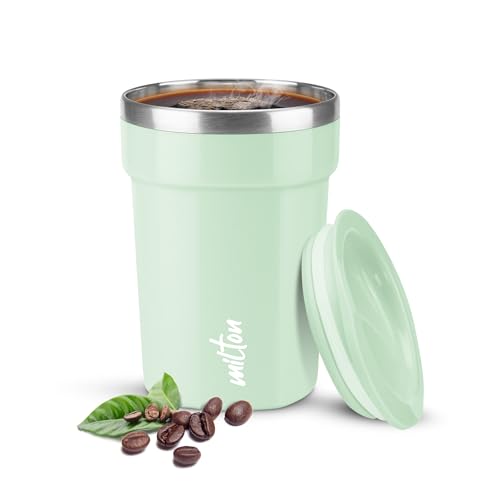 Image of MILTON Cool Touch Deccan Coffee Mug 350 Double Walled 330 ml Inner Stainless Steel Tea Mug with Lid, Coffee Mug Travel Tea Cup, Black Coffee, Tea Cup Single, Aqua Green