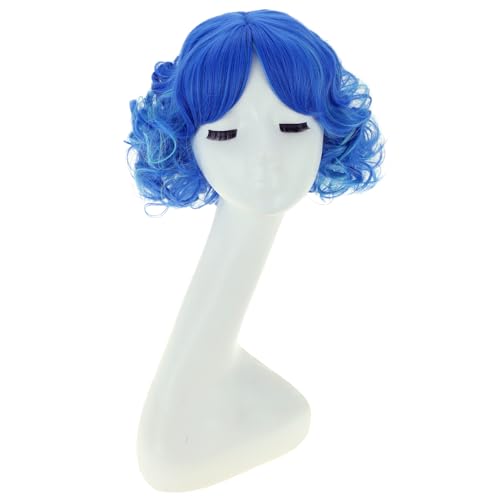 MAGQOO Blue Wig Women Girls Blue Mix Short Fluffy Wavy Bob Wig with Bangs Cosplay Costume Party Halloween Wigs