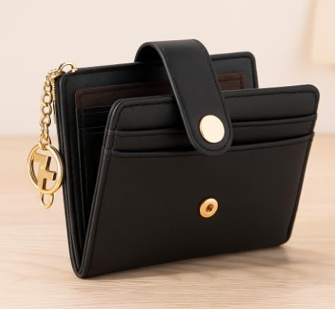 Slim PU Leather Bifold Card Wallet for Women – Zipper Coin Pocket & ID Window, Compact and Stylish4