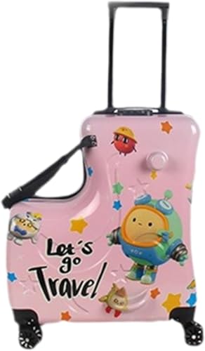 Image of L Shape Trolley Bag Ride On Trolley Bag for Kids, Trojan Suitcase Baby Suitcase, Children Trolley Bag, 2 in 1 Ride on Suitcase for Girls Boys (Space Pink)
