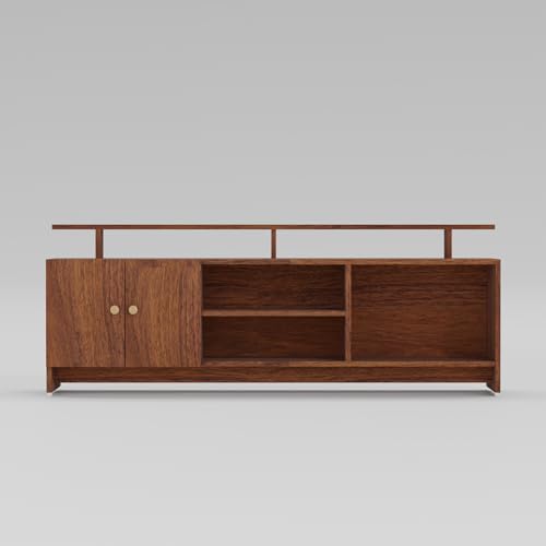 Image of TV Unit for Living Room | TV Stand Table | Wooden TV Cabinet | TV Table Furniture for Home & Living Room | Assembly-DIY | Color-Cherry Pine