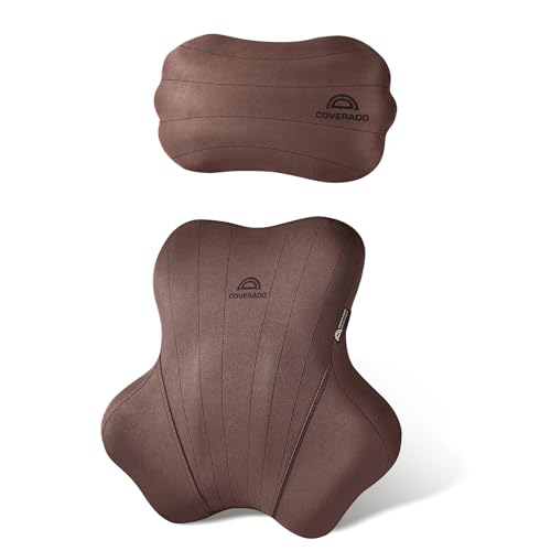 Image of Coverado Car Lumbar Support Pillow and Car Neck Pillow Kit, Ergonomic Design Car Headrest Pillow for Driving, Relax Back Head Muscles Relieve Driving Fatigue, Breathable & Removable Cover