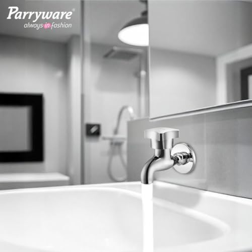 Image of Parryware Jade Bib Cock with Wall Flange (Pack of 2) | Brass with Chrome Finish | Single Lever dec-Mounted | Honeycomb Type Aerator | G0204A1