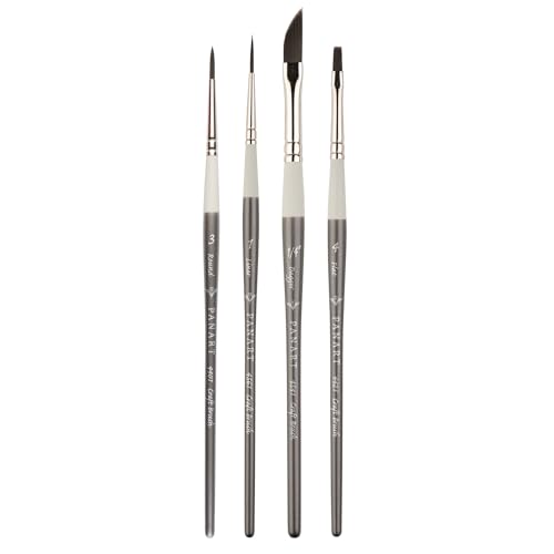 Pan Art Ensemble de pinceaux synthétiques, Bois/métal, Gris, n°1-4