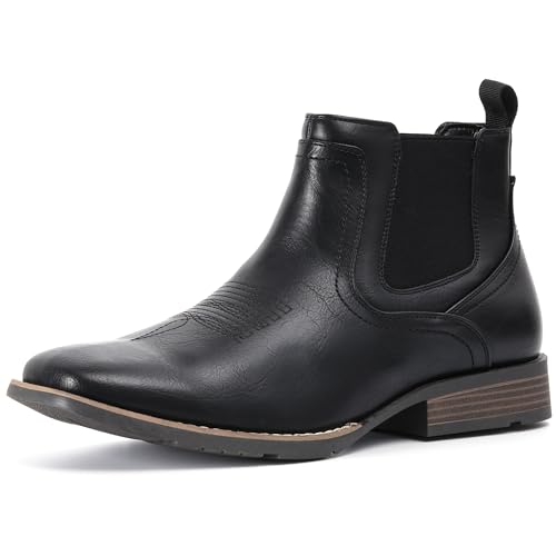 Image of IXU Cowboy Boots For Men Square Toe Ankle Western Boots Casual Dress Slip On Men Shoes