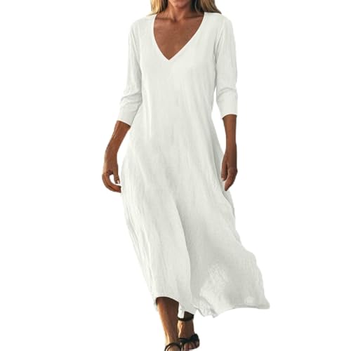 Generisch Musselin Kleid Damen Leinenkleid Sommerkleid Midi Schicke Sommerkleider Maxikleid Wickelkleid Leinenkleider Musselin Kleid Damen Sommer...