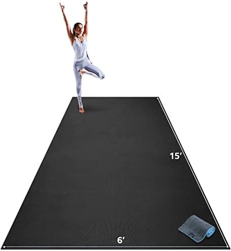 Gorilla Mats Premium Extra Large Yoga Mat – 15′ x 6′ x 8mm Extra Thick & Ultra Comfortable, Non-Toxic, Non-Slip Barefoot Exercise Mat – Works Great on Any Floor for Stretching, Cardio or Home Gym Workouts
