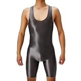 Herren Einteiler Wrestlinganzug, glänzende ärmellose Sportbody mit U-Ausschnitt, elastische nahtlose durchsichtige Bodybuilding-Kombinationen, einfarbig eng anliegende Freizeitanzüge für Training