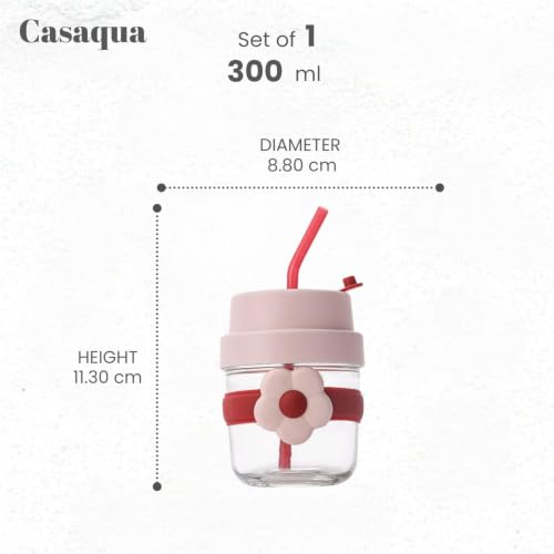 Image of Glass Tumbler with Straw & Lid -300ml, Set of 1, Reusable Glass Sipper Cup with Silicone Flower Sleeve, BPA-Free Drinking Cup for Iced Coffee, Juice, Smoothies, Milk, Water (Random Color)