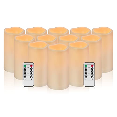 Image of wemarry Waterproof Flameless Candles with Remote, Outdoor Indoor Battery Operated Candles(D3 x H 6 inch),12Pcs Led Fake Candles for Party Home Decor