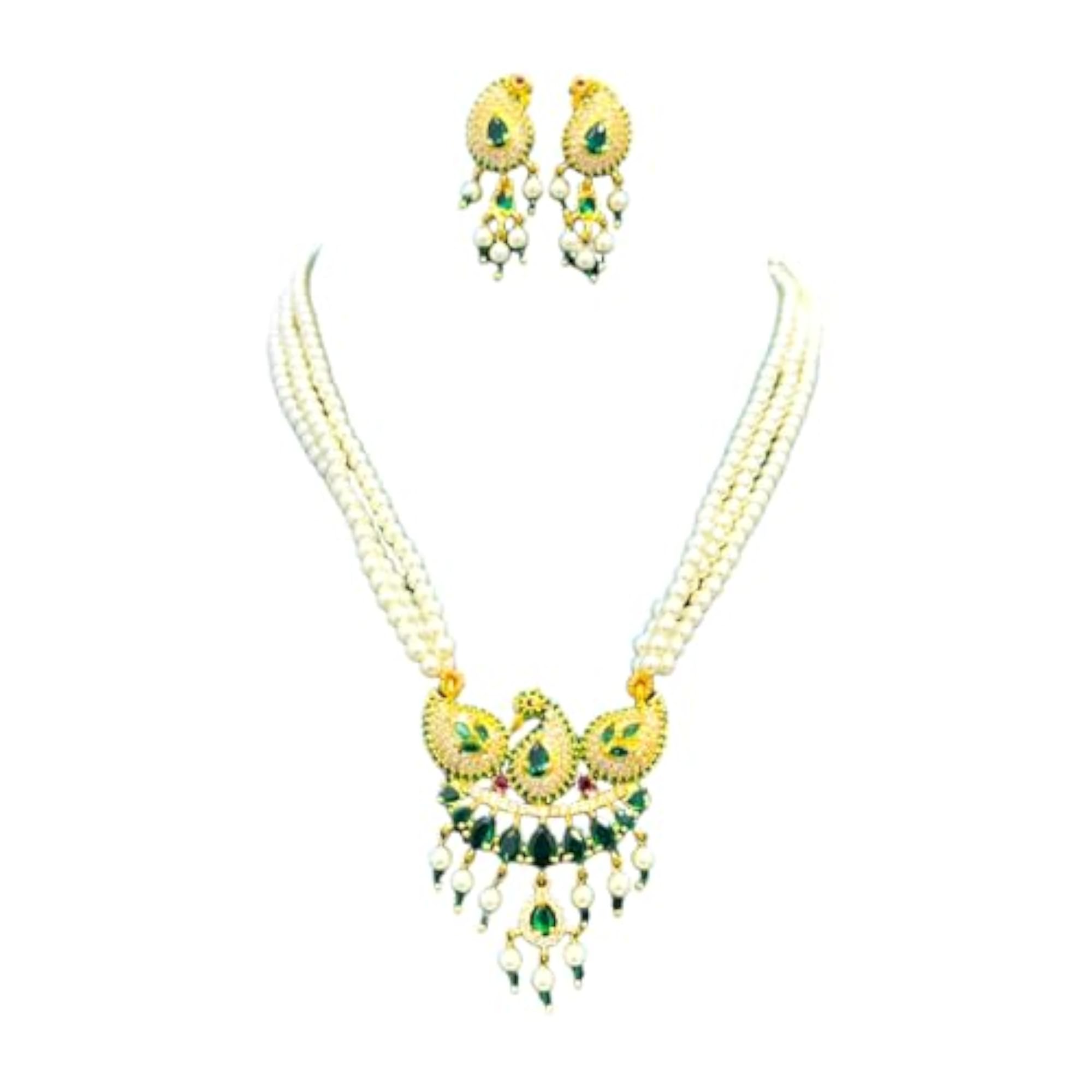 Traditional Maharashtrian Tanmani Necklace Set with Earrings, Gold Plated