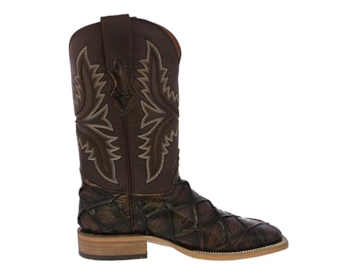 Texas Legacy Mens Brown Western Boots Pirarucu Fish Print Leather Square Toe2