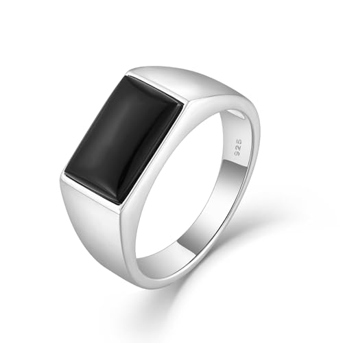 STARCHENIE Black Onyx Ring for Men Genuine Solid 925 Sterling Silver Men's Rings High Polish Size 7-12