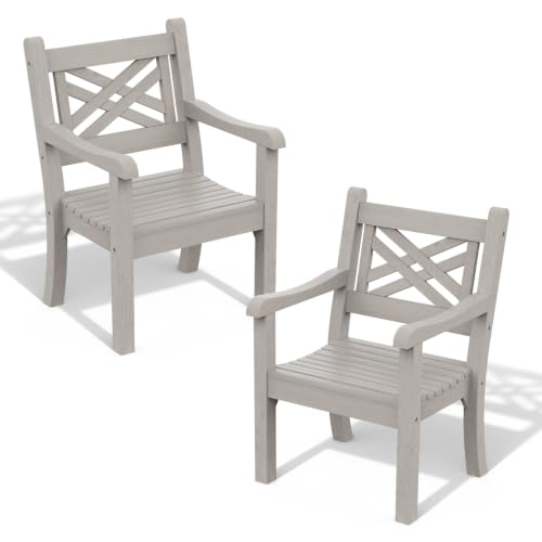 Image of Psilvam Poly Lumber Outdoor Patio Dining Chair with Arms Set of 2, Gray
