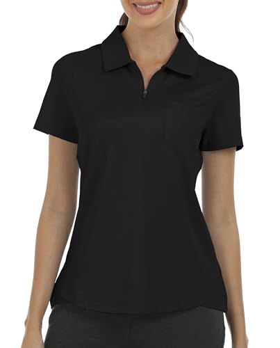Image of MoFiz Womens Zip up Golf Polo Shirt Short Sleeve Workout Golf Top Moisture Wicking Lightweight Tennis Shirts