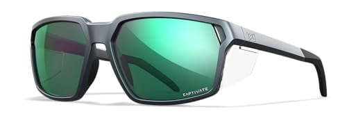 Wiley X WX Sierra Sunglasses Safety Glasses for Men Shatterproof UV Eye Protection for Combat and Shooting Captivate Polarized Green Mirror Lenses Matte Graphite Frames