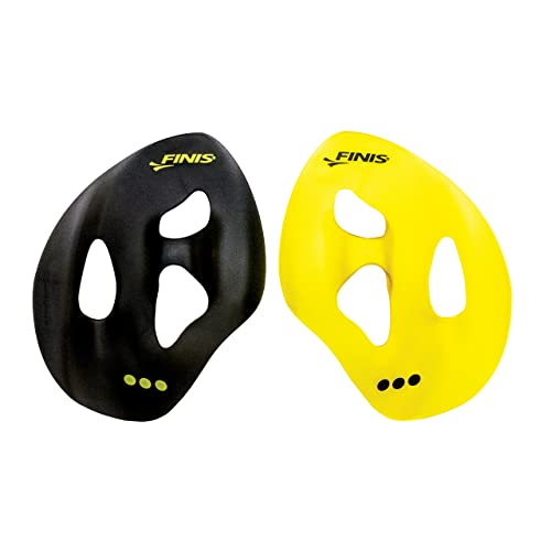 FINIS Iso Swim Training Paddles - Stroke Technique Trainer - Isolates Muscle Groups - Strapless - Black/Yellow - Large