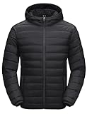 MAGCOMSEN Men's Lightweight Down Jackets Bubble Coats Waterproof Packable Hooded Puffer Jacket Zip Up Jacket Men Insulated Winter Coats Black, M