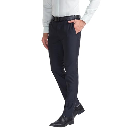 Image of Park Avenue Men's Polyviscose Blend Structure Pattern Super Slim Fit Flat Front Formal Trouser