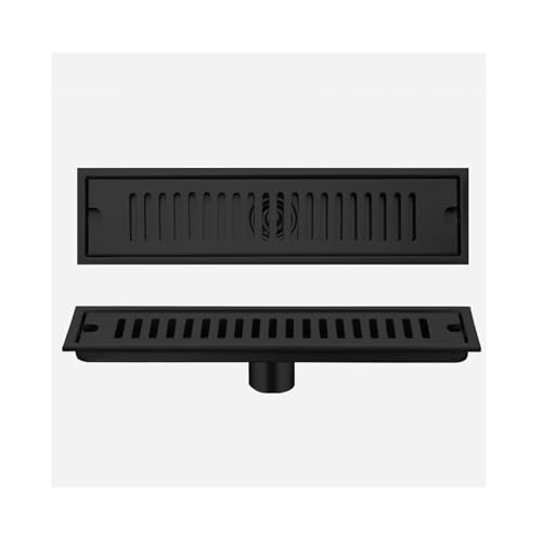 NJDQFA Canaleta De Ducha con Filtro De Pelo,Desagüe De Ducha De Acero Inoxidable,Rectangular Rejilla Desague Ducha Sifón Canal De Drenaje,Negro,10 * 40cm