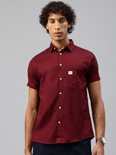 Image of Majestic Man Men Slim Fit Pure Cotton Solid Half Sleeve Casual Shirt