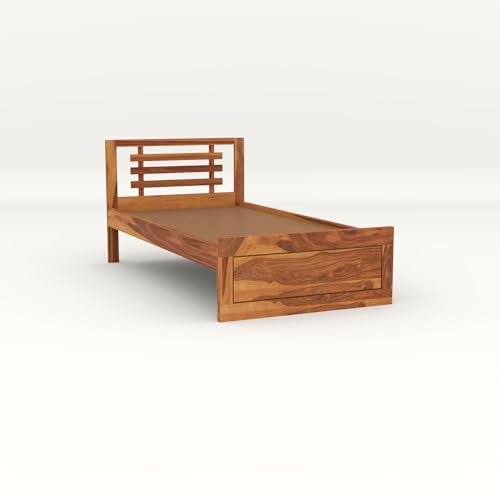 Image of Solid Sheesham Wooden Bed 6X4 Bed Single Bed Without Storage for Bedroom - Single Cot Wooden BedSingle Size for Living Room Guest Room - 12 Month Warranty (Mateo Honey)