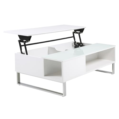 Selsey Kostrena - Banco/Mesa de Centro - 110x60 cm - Blanco con Inserto de Vidrio - Moderno