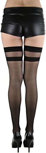 Image of ToBeInStyle Women's Modern Thin Tripple Striped Opaque Thigh High Stocking