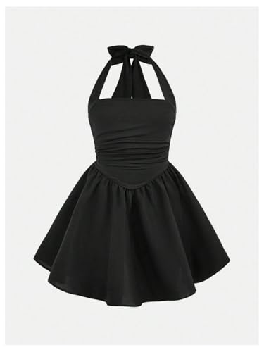 Verdusa Girl's Bow Tie Back Halter Dresses Ruched A Line Backless Elegant Birthday Dress3