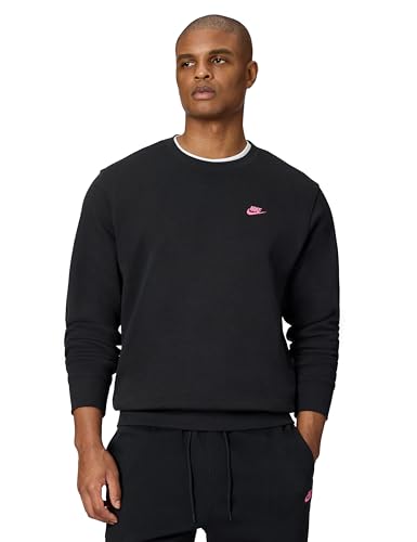 Nike Men's Club Fleece Crew Sweatshirt, Black/Pinksicle, Large