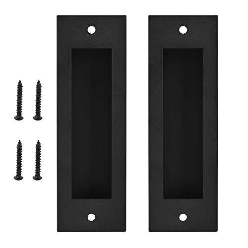 Geboor 6.5" 2 Pack Sliding Barn Door Handle Heavy Duty Finger Pull Set Grab Carbon Steel Flush Pull Invisible Handle Rectangular Recessed with Mount Screws