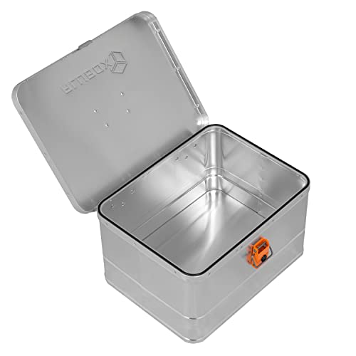 Alubox Werkzeugkiste EASY 29 Liter silber glänzend - orangne Schnallen - Griff oben - Außenmaße L 43,5 x B 35,5 x H 25 cm