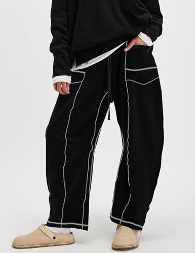 Arssm Womens Baggy Wide Leg Pants Drawstring Barrel Pants Summer Casual Beach Lounge Trousers3