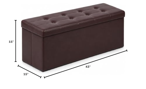Image of ALASDO 43 Inch Folding Storage Ottoman Bench with Hidden Storage, PU Leather Ottoman Foot Rest Stool, End of Bed Bench for Bedroom, Living Room, Entryway and Closet, Brown