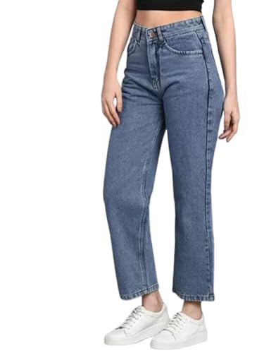 Image of Glossia Denim Baggy Jeans for Women | Stretchable High Waist Straight Fit Jeans for Women | High Rise Stretch Denim | Loose Fit Plus Size Denim (Sizes - 24 to 44) WJ11-1205-$