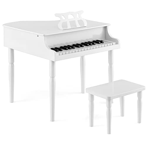 Image of Costzon Classical Kids Piano, 30 Keys Wood Toy Grand Piano with Music Stand and Bench, Mini Musical Toy for Child, Ideal for Children's Room, Toy Room, Best Gifts (4 Straight Leg, White)